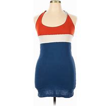 Lacoste Casual Dress - Bodycon Scoop Neck Sleeveless: Blue Color Block Dresses - Women's Size 34