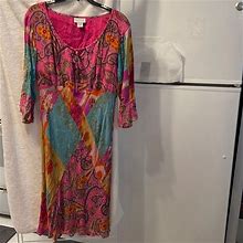 Avenue Dresses | Vintage Avenue Pink & Aqua Paisley Print Rayon Dress Size 16 - 3/4 Sleeves | Color: Blue/Pink | Size: 16