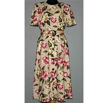 Talbots Magnolias Floral Button Front S/S Flare Skirt Belted Dress