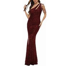 Zhaghmin Women's One Shoulder Sequin Prom Dresses Long Evening Gown Bodycon Dress 2023 Backless Party Pencil Dresses For Wedding Guest Red Sizes