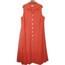 Coldwater Creek Dresses | Coldwater Creek Maxi Dress Womens 2Xl Orange Sleeveless Linen Blend Button Up | Color: Orange | Size: 2X