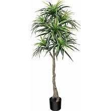 SOGUYI 4ft Artificial Trees Faux Dracaena Indoor Plant, Fake Plants With Plastic Nursery Pot, Silk Tropical Floor Plant For Office House Farmhouse Living Room Home Decor(Set Of 1)