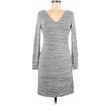 Banana Republic Casual Dress - Sheath V Neck Long Sleeves: Gray Dresses - Women's Size Medium Petite