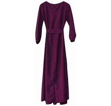 Caicj98 Dresses For Women 2023 Wedding Guest Women's Elegant Crew Neck Long Lantern Sleeve Midi Dress Knit Split Hem Dress Purple,3XL