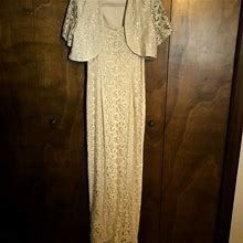Ignite Evenings Dresses | 2 Piece Long Lace Evening Dress With Bolero | Color: Cream | Size: 12
