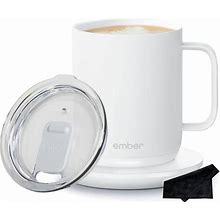 Ember Temperature Control Smart Mug 2, 10 Oz, White | 1.5-Hr Battery Life | App Controlled Heated Coffee Mug | Improved Design With Clear