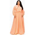 Plus Size Bella Donna Dress With Ribbon And Bishop Sleeves - Peach