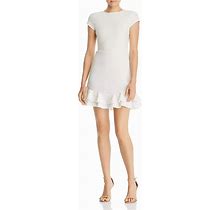 $288 Aqua Dresses Women Ivory Cap-Sleeve Texture Ruffle Hem A-Line Dress Size S