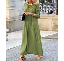 Loose Fitting 3/4 Length Long Sleeve Maxi Dress-Green 2X Plus Size