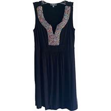 Neiman Marcus Dresses | Neiman Marcus Y2k Beach Mini Dress Multicolor Beaded Neckline M Black Knit Rayon | Color: Black/Pink | Size: M