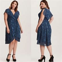 Torrid Dresses | Torrid Floral Textured Chiffon Wrap Midi Dress Size 2X | Color: Blue | Size: 2X