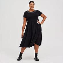 Torrid Dresses | Torrid Black Knit Embellished Neck Skater Midi Dress, Size 3 Guc | Color: Black | Size: 3X