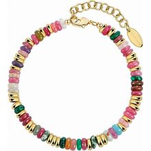 NVWAROCK Gemstone Beaded Bracelet For Women And Girl, Colorful Beach Boho Gems Bracelet 14K Gold Plated Stackable Handmade Bohemian Multicolor