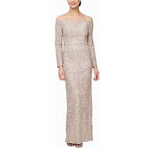 Alex Evenings Women's Sequined-Lace Off-The-Shoulder Gown - Buff - Size 14