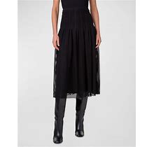 Akris Punto Stretch Mesh Pleated Midi Skirt, Black, Women's, 12, Skirts Pleated Skirts