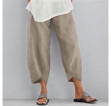 Zanzea Women Elastic Waist Print Mid-Calf Length Pants Straight Trousers