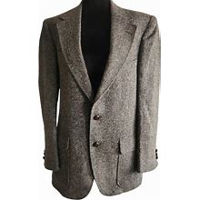 Vintage Johnny Carson Suits & Blazers | Men Wool Tweed Herringbone Blazer | Color: Gray/Tan | Size: M