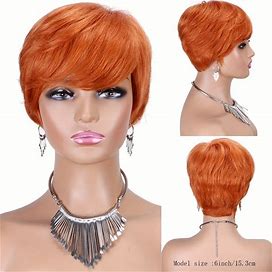 Natural Black Pixie Cut Human Hair Wig With Bangs For Women Afro Brazilian 100% Remy Human Hair Short Bob Layered Wigs,Red,Orange,All-New,Temu