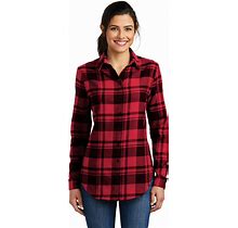 Port Authority LW668 Women's Plaid Flannel Tunic In Engine Red/Black Size XS