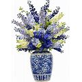 Winward Home Delphinium Mixed Faux Floral Arrangement In Pot, Blue/White, Faux Plants & Florals Faux Fake Flower Arrangements