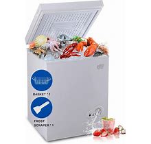 3.5 Cu.Ft Deep Compact Chest Freezer, 7 Gears Temperature Control With Removable Basket For Kitchen, Garage & Shop - White