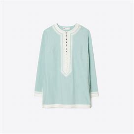 Tory Burch Women's Embroidered Tunic In Pale Blue, Size 2