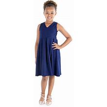 24Seven Comfort Apparel Big Girls Sleeveless Fit + Flare Dress | Blue | Regular Large | Dresses Fit + Flare Dresses