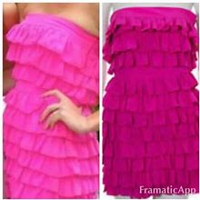 Hunter Dixon Bright Pink Silk Tiered Ruffle Strapless Dress Sz 0 1223