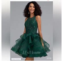 Ball-Gown/Princess Scoop Short/Mini Lace Tulle Homecoming Dress Sequins In005 | Color: Green | Size: 12