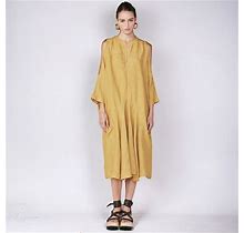 Callas Milano Sleeve Pocket Midi Dresses Linen Kaftan Mustard Yellow