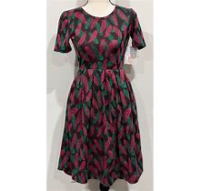 Amelia Dresses | Luluroe Amelia Dress, Red & Green Feather Pattern, Womens X-Small, Nwt | Color: Green | Size: Xs