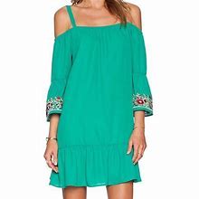 Anthropologie Dresses | Green Flounce Hem Embroidery Dress | Color: Green | Size: S