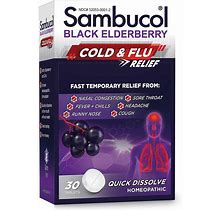 Sambucol Black Elderberry Homeopathic Cold & Flu Relief Tablets - 30Ct