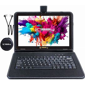 LINSAY 10.1" HD 128GB Octa-Core Tablet W/Keyboard Case & Headphones - Pink