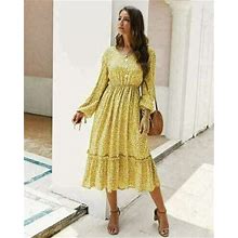 Floral Evening Long Sleeve Party V Neck Dresses Casual Cocktail Maxi