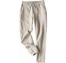 Tanming Women's Casual Linen Elastic Waist Tapered Pants Trousers With