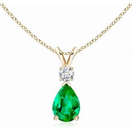 Emerald Teardrop Pendant With Diamond In 14K Yellow Gold | AAA Grade 0.6 Carat Prong Set Pear Emerald (7X5mm)