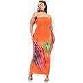 Plus Sleeveless Color Gradient Tube Top Maxi Dress, Women's, Size: 2XL, Drk Orange
