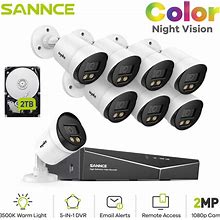 SANNCE 8CH 5MP-N HD DVR Home Security Camera System 8Pcs 2MP Cameras - 2TB