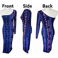 Missguided Dress Womens Size 8 One Shoulder Long Sleeve Snakeskin Print