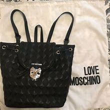 Love Moschino Quilted Faux Leather Backpack Black & Gold Hardware W/