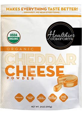 Healthier Comforts Organic Cheddar Cheese Powder | Gluten Free, Keto-Friendly, Non-GMO, Antibiotic & Hormone Free | Perfect For Popcorn Seasoning,