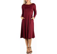 Women's Midi Length Fit And Flare Dress - Wine - Size M