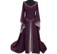 Jqueen Halloween Woman Medieval Princess Flare Sleeve Dress Polyester Oversized Skinny Female Retro Palace Renaissance Gothic Ball Gown XL