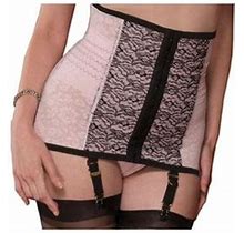Plus Size Women's Waist Cincher With Garters By Rago In Pink Black (Size XL)
