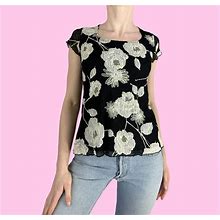 Y2K Black Mesh Lace Floral Fairy Grunge Babydoll Shirt Size Petite Medium