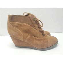 Madden Girl Suede Wedge Ankle Boots Size 7.5. Preowned Lace Up Tan