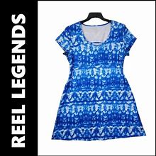 Reel Legends Blue Dress Size Xl Women Short Sleeve Fit & Flare Cut Out