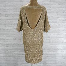Venus Dresses | Venus Dress Prom Homecoming Cocktail Gold Metallic Sequin Cut Out Back Large | Color: Gold | Size: L