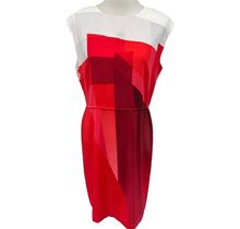 Vince Camuto Pink Red & White Color Block Sleeveless Sheath Dress Womens Size 10
